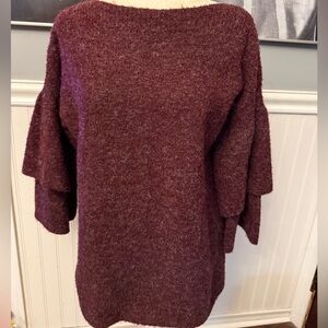 Ethyl Burgundy Women’s Acrylic Blend Sweater Double Bell Sleeve Size Medium